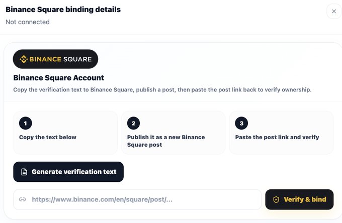 This image shows the "Binance Square binding details" interface, where users can connect their HertzFlow account to Binance Square by following three verification steps. The accompanying post prompts users to crosspost their HertzFlow posts to Binance Square for increased reach and boost.