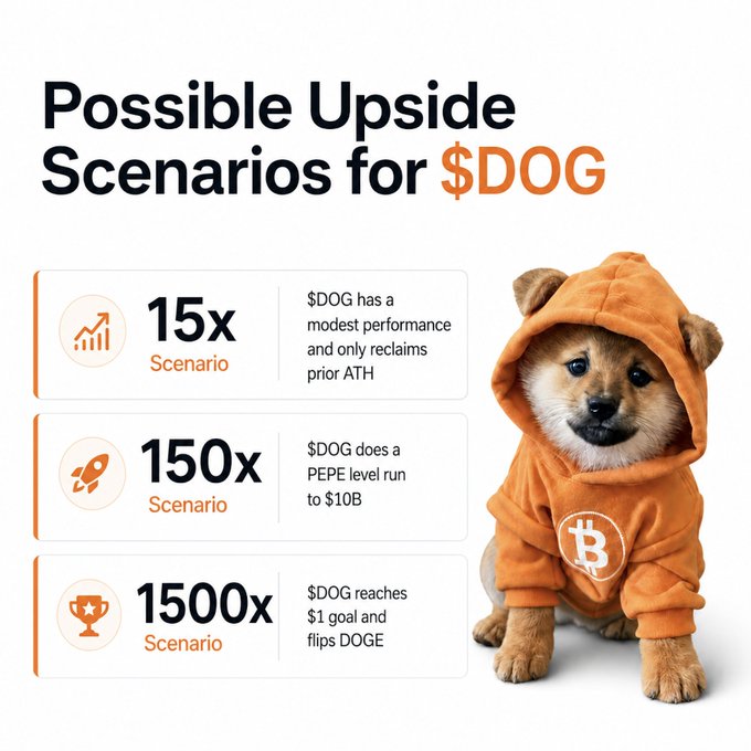 The image features a cute brown dog wearing an orange hoodie, sitting down with its paws up as if posing for a photo or video. The background of the image is white, which makes the dog stand out even more. Below the dog's image, there are three bullet points providing information about the current state of the cryptocurrency market and how it might affect the value of Bitcoin.