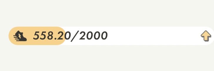 A digital progress bar showing a running figure icon with the count '558.20/2000' on a beige background.