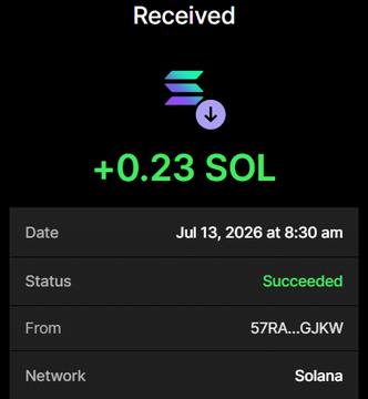 A transaction confirmation showing a successful receipt of +0.23 SOL on the Solana network on July 13, 2026, matching the presale payment amount mentioned in the post for the $BHOODIES token sale.