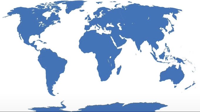 A simple blue silhouette map of the world showing all continents on a white background.
