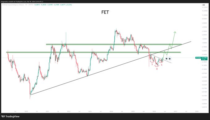 The image features a graph or chart with various lines indicating market trends, likely in the stock market or bitcoin prices. The caption next to the visual display reads "$FET Dont tell me I havent told you... No time to explain". This suggests that some important information is not explicitly provided and may require additional context for a complete understanding of the image's content.