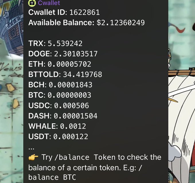 A Telegram "Cwallet" bot interface displays a user's crypto portfolio with Cwallet ID 1622861 and an Available Balance of $2.12360249 across various tokens (TRX, DOGE, ETH, BTTOLD, BCH, BTC, USDC, DASH, WHALE, USDT), illustrating the post's nostalgic reference to the "old skool" era of storing crypto in Telegram tipping bots rather than hardware wallets. The screenshot perfectly embodies the self-deprecating humor about trusting "pure conviction" over proper cold storage or multisig security.