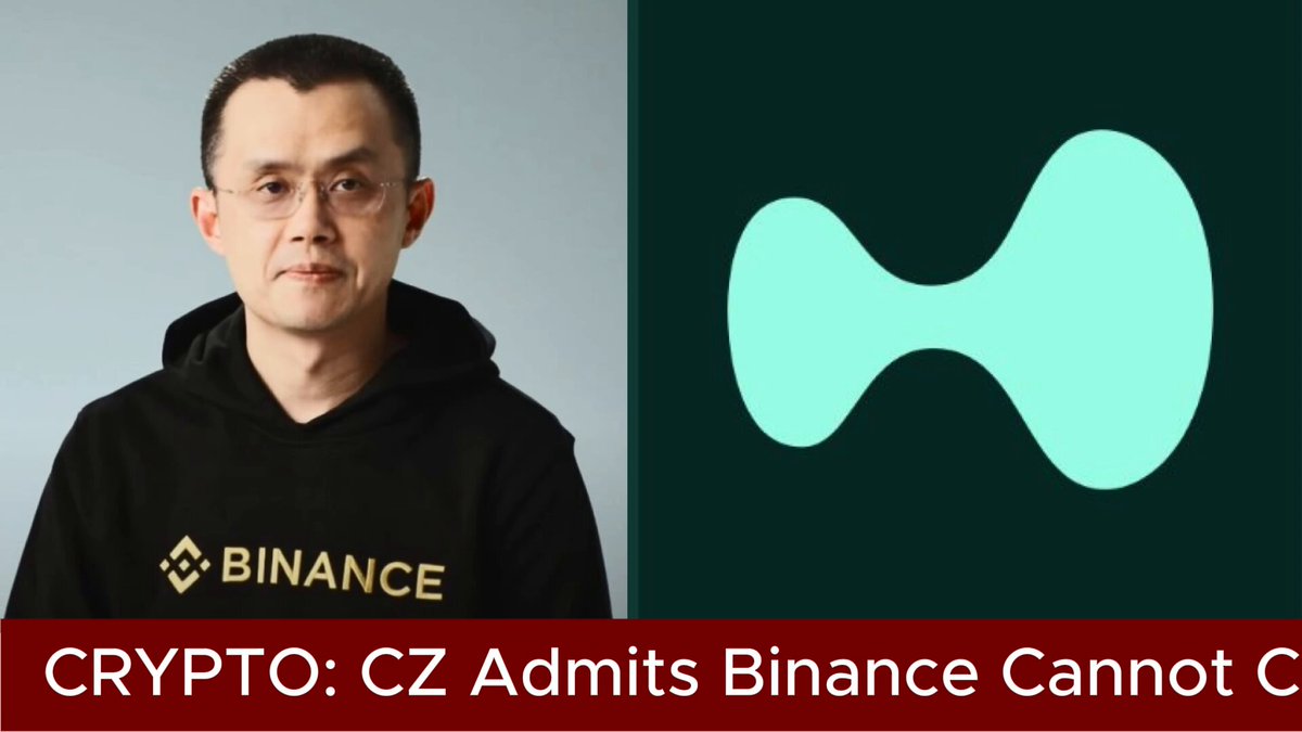 The image features a man wearing glasses standing next to a logo for Bitcoin. The text "CZ Admits Binance Cannot Compete With Hyperliquid Binance founder CZ ( @cz_binance ) says Hyperliquid X $HYPE occupies a niche that Binance cannot compete in, according to remarks made on the Galaxy Brains podcast." This statement suggests that the man is promoting Bitcoin and its founder, CZ Binance. The image also includes a logo for Bitcoin, which further emphasizes the connection between the man's message and the cryptocurrency.