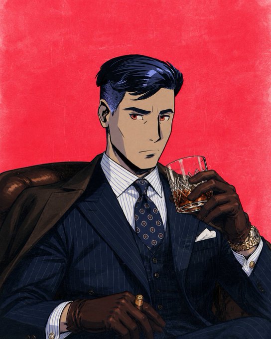 The image features a man dressed in a suit, sitting down with his hand on a glass of whiskey. The man has dark hair and is wearing a tie. There are also some words visible in the image that seem to be related to the post "Old Money they said Fock it... @MadLads x @Backpack".