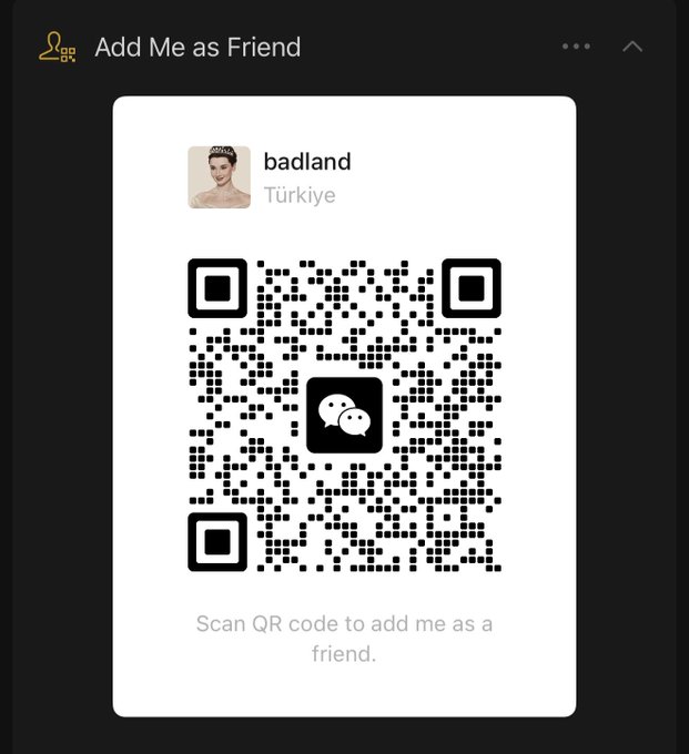 A 'Scan QR code to add me as a friend' interface for the user 'badland' from Türkiye, featuring a central WeChat-style QR code.