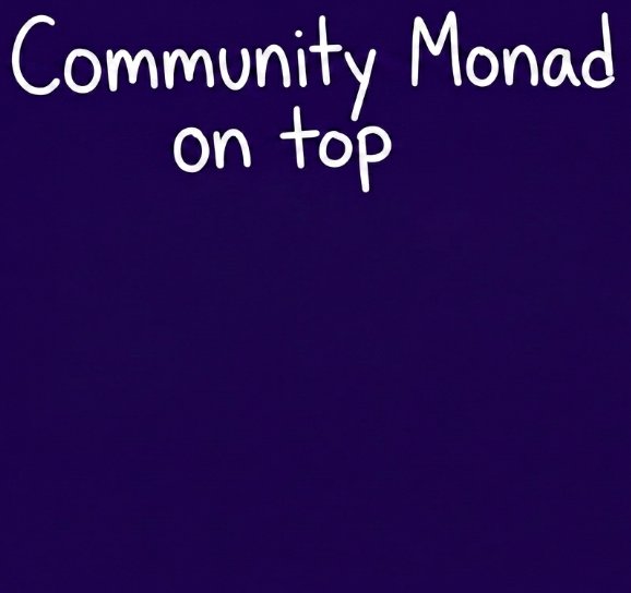 The image features a purple background with white text that reads "Community Monad on top". Below this title, there are two lines of text that read "Happy eyes, wide smile, deep conviction, huge faith, Monad community is the best". The focus of these texts is on the idea of community and how it can be applied to a specific group or organization.