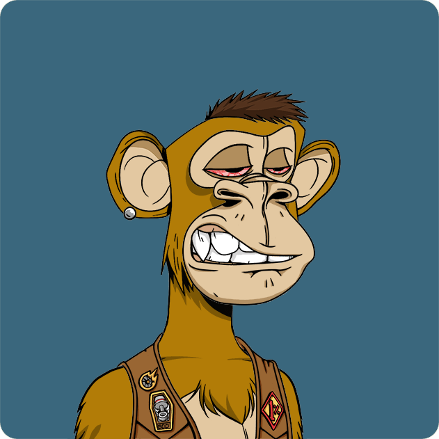 The image features a cartoon monkey wearing a leather jacket, with a bandana around its neck. The monkey has a sad expression on its face as if it's bored or unhappy. The caption of the image reads "Ape #4768 Bought for 9 ETH 0x3827...5db9 0xf46a..." and there is an additional text that says "Monke: opensea.io/collection/bor ... Return to Monke: opensea.io/collection/bor ... bored ape yacht club". The image seems to be related to the post about a boredape, as it features a cartoon depiction of a monkey with a sad expression and a bandana around its neck.