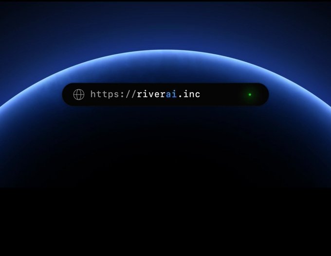 A browser address bar displaying the URL 'https://riverai.inc' against a blue glowing background.