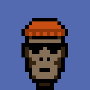 A pixel art portrait of a person wearing an orange beanie hat against a solid blue background