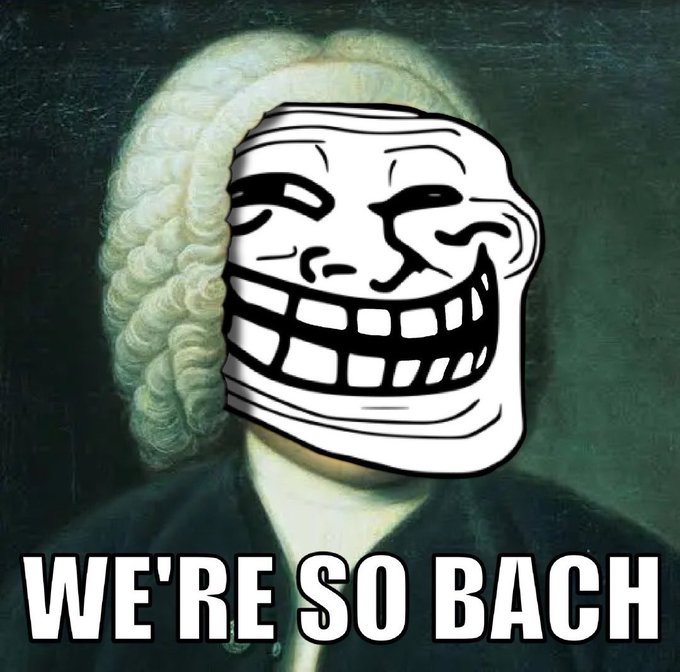 A meme combining a classical portrait with a grinning 'troll face' and bold white text reading 'WE'RE SO BACK'.
