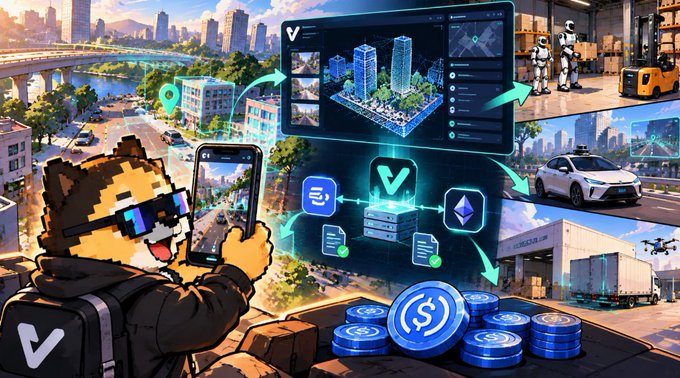 An illustration features an anthropomorphic cat character holding a smartphone, surrounded by digital interfaces, a cityscape, vehicles, and stacks of coins with dollar signs.