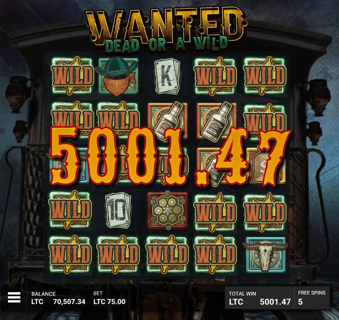 The image features a slot machine game called "Wanted Dead or Wild", with a large screen displaying various symbols and numbers related to the game. The main focus of the image is the slot machine, which has a total of 15 symbols on its screen. These symbols include a cowboy hat, a gun, and other casino-related elements such as a train car and a cow.

The post about managing bankrolls in slots emphasizes that while big wins are exciting, it's essential to be mindful of the risks involved and not let emotions cloud judgment when playing slot machines. The image serves as a reminder for players to stay focused on their strategy and not get carried away by the thrill of winning big.