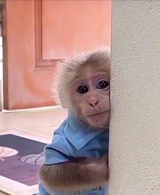 The image features a small monkey wearing a blue shirt, sitting against a white wall with its arms wrapped around itself. The monkey appears to be peeking out from behind the wall or leaning over it. The caption of the image reads "community doesn't even tell you not to sell anymore." This suggests that there might be an advertisement for selling something in the vicinity, and the monkey's presence adds a playful and humorous element to the scene.