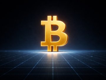 A glowing gold Bitcoin logo stands on a digital grid, symbolizing cryptocurrency activity. The image visually represents the Bitcoin (BTC) mentioned in the post about the seven-day active supply hitting a 2026 high of ~890,000 BTC during the Coldcard attack.