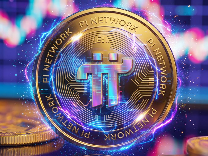 The image features a golden coin with a blue and purple design, which has the letters "P" and "I" written on it. The coin is placed against a dark background, creating a striking contrast that makes it stand out. The text in the image reads "Stellar (XLM): The Quiet Technology Powering Major Blockchain Ecosystems While much of the crypto industry'S attention is focused on the most heavily marketed blockchains", which seems to be related to the coin's design or purpose.