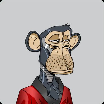 The image displays a Bored Ape NFT character wearing a red jacket and a grey mask over its eyes, which corresponds to the text mentioning "bayc sales" of 25.00 eth and 15.00 eth.