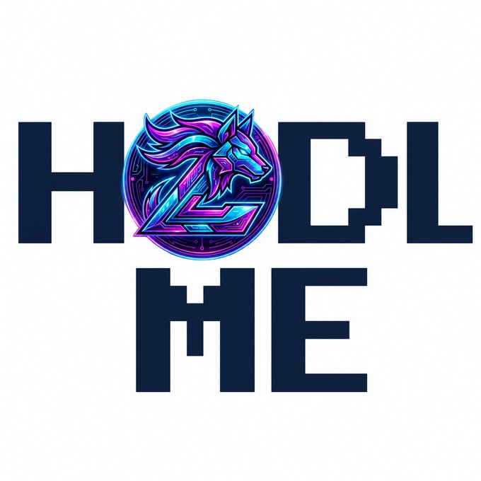The image features an illustration with text below a graphic design depicting a blue circle containing a blue dog inside it. The text "HODL" is positioned beneath this circular graphic, suggesting it is related to the concept of mining or Bitcoins. There is another line of text in the bottom right corner that reads "Simpleconcept, real rewards: $ZYNX just put up $1,000 in SOL for a meme contest: 20 winners".