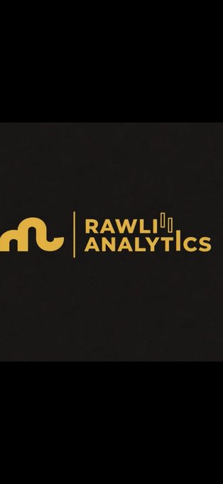 The image features a logo for Rawli Analytics that is predominantly black with gold accents. The logo includes a stylized "M" and the words "Rawli Analytics" written below it, both in yellow. The background of the image is gray, providing a neutral backdrop that allows the colors of the logo to stand out prominently.