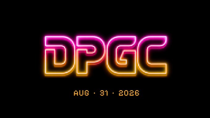 Neon-style retro text graphic displaying 'DPGC' above the date 'AUG · 31 · 2026' on a black background.
