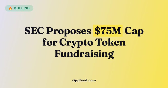 Graphic with 'BULLISH' tag and headline reading 'SEC Proposes $75M Cap for Crypto Token Fundraising' from zippfeed.com.