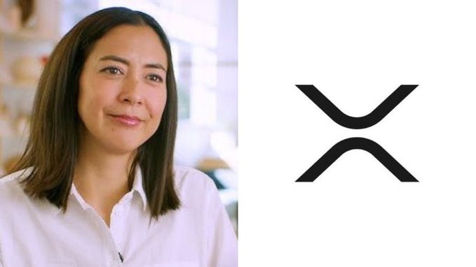 A headshot of a smiling woman with dark shoulder-length hair in a white shirt, positioned next to the black X logo on a white background.