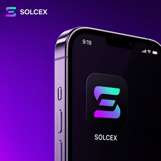 A smartphone displays the 'SOLCEX' app icon against a purple gradient background, with the 'SOLCEX' logo in the top left corner.