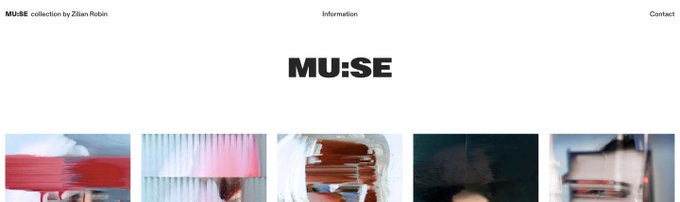 A website header displaying 'MU:SE collection by Zlatan Rabin' with navigation links for 'Information' and 'Contact', showing a row of blurred thumbnail images below.