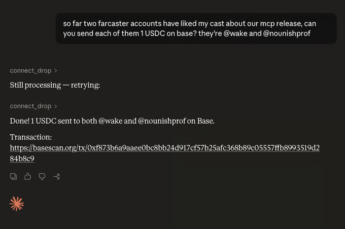 The image shows an online chat screen with a message posted by someone named @quidliprotocol mcp about their desktop process. The user mentions that they have sent 1 USDC each to two connections, which could be considered as "far fetacher account". However, the connections are not active at the moment and may have some issues like sleep and mounishprof problems. This post seems to discuss the difficulties experienced while working on their desktop or trying to process information online, which is not directly related to the main topic of the image.