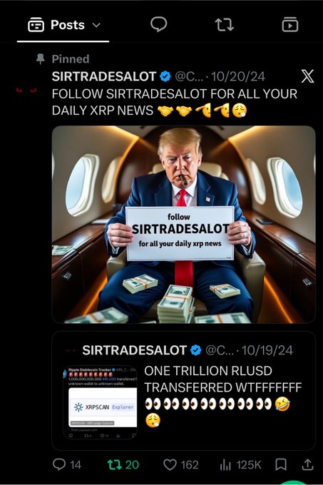 Trillion USD transferred is the 1 trillion rlsw transferred wtf part of the post, this could be fake as there are charges of fraud on the accounter for the "Sirtracesale" post on X.