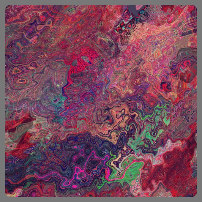 An abstract, swirling pattern of vibrant colors including pink, red, purple, and green.