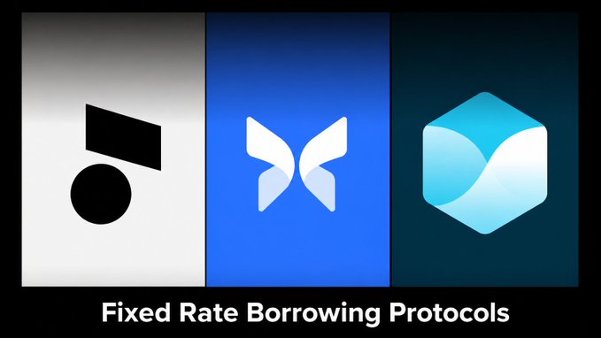 Image showing three logos representing Fixed Rate Borrowing Protocols, including what appears to be Notional, Pendle, and Yield Protocol.