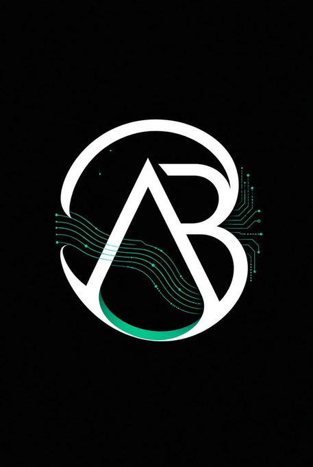 A black background featuring a stylized white 'AB' logo with teal/green circuit-like wave patterns flowing through it.
