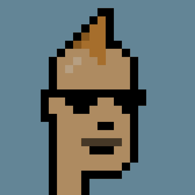 Pixel art profile picture of an orange character with a spiky mohawk hairstyle against a blue background.