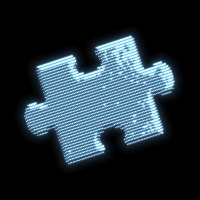 A glowing white hashtag symbol (#) formed from dotted pixels, displayed against a black background.