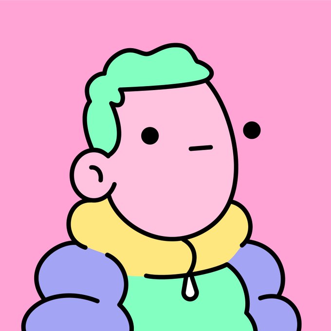 The image features a cartoon character, likely a man with green hair, wearing a colorful jacket and looking at the camera. The background of the image is pink, which contrasts with the character's vibrant attire. There are no texts or other objects present in the image.