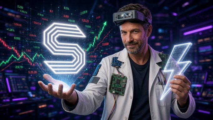 A futuristic “Zeru Finance” themed image shows a man in a lab coat wearing a VR headset, holding glowing holographic symbols amid stock-market charts and circuit boards. The post contrasts a clan page’s visible member names with the ranking power of verified, already-settled wallet volume.