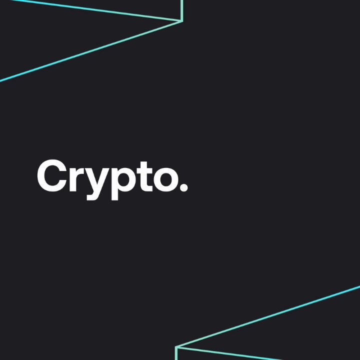 The image features a black background with white text that reads "Crypto." The text is positioned at the top of the frame, slightly overlapping each other. Below this, there are two vertical lines extending from the bottom edge of the image towards the top edge. These lines appear to be part of an abstract design or pattern.