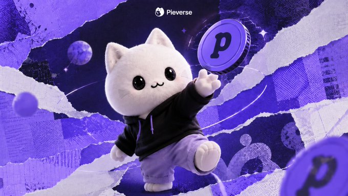 A cute white cat mascot in a black hoodie poses playfully with a purple "P" coin against a torn purple paper background, featuring the "Pieverse" logo at the top. The image visually represents the playful "Purr-Fect Claw" agent runtime mentioned in the post, symbolizing the integration of @predictdotfun's prediction market capabilities into the Pieverse ecosystem.

**Visible text/logo:** "Pieverse"