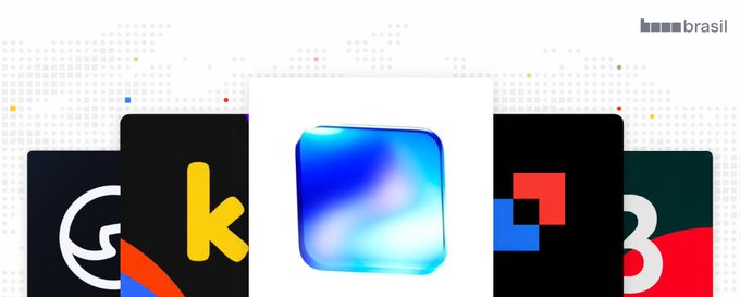 The image features five different logos arranged vertically against a white background, with each logo occupying its own space. The logos include a square, a circle, an arrow pointing upwards, a red triangle, and a blue square. The text "Tivemos uma das semanas mais importantes da @base" is also present in the image. The post seems to be promoting a social media platform or service that allows users to share their thoughts on various topics by posting tweets.