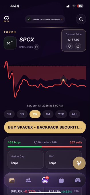 The image shows a smartphone screen displaying information about buying and trading assets on the Solana blockchain. The phone's home screen features various icons, including a "Backpack Security" button, which suggests that the user might be interested in securing their transactions or personal data related to cryptocurrency. Additionally, there is an app store icon located at the bottom right corner of the screen, indicating that the image could be related to a new mobile application or service being developed for the Solana blockchain.