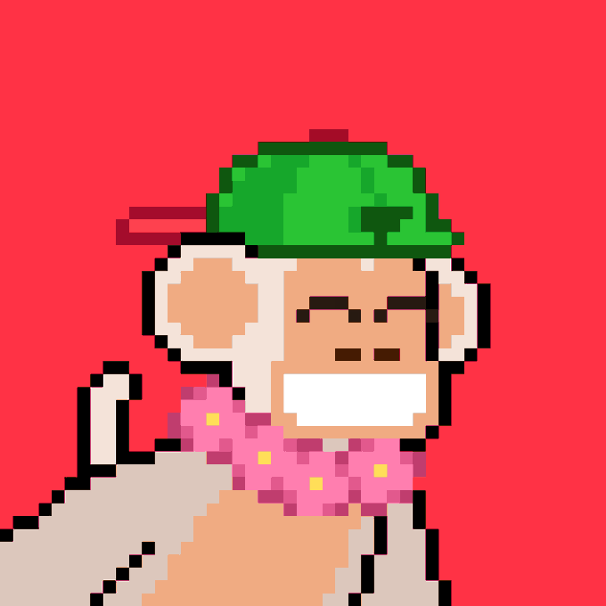A pixel art image of an elderly character with a green cap, white mustache, sunglasses, pink floral shirt, and a walking cane against a red background.