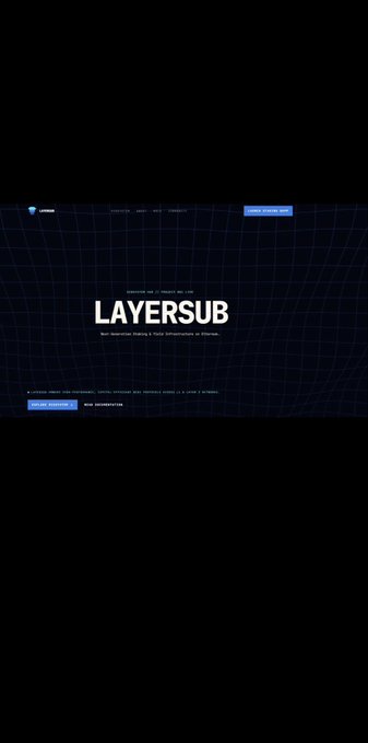 A dark-themed website interface for 'LAYERSUB', described as a 'Web subscription Building & Social Infrastructure on Ethereum'.