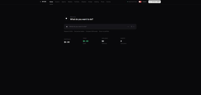 The RIZE homepage features a search bar asking "What do you want to do?" with empty fields for Today's Card, Wallet ($0.00), Auto-Buy, and Activity.