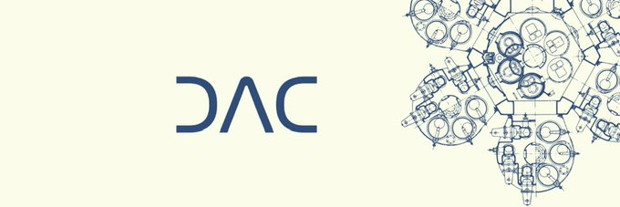 A DAC logo on a beige background alongside a blue line-art illustration depicting a top-down view of a dining table with people seated.