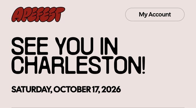 An ADBFEST promotional graphic with the red ADBFEST logo and a 'My Account' button at the top, displaying the text 'SEE YOU IN CHARLESTON! SATURDAY, OCTOBER 17, 2026' in bold black lettering.