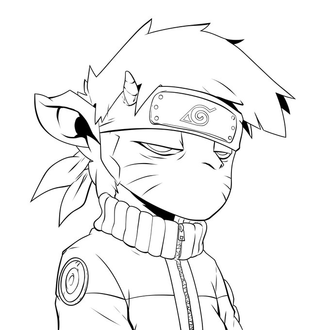 The image is a line drawing of Naruto Uzumaki wearing his Hidden Leaf Village headband, featuring the symbol from the popular anime series. It relates to the post by depicting a character often called the "GOAT" (Greatest of All Time) in anime, fitting the @GoatsOfSolana theme.