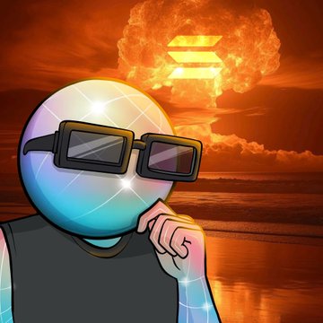 A shiny character wearing 3D glasses observes a massive "WORLD" logo mushroom cloud explosion over the ocean, visually representing the explosive hype around @world_xyz mentioned in the post.