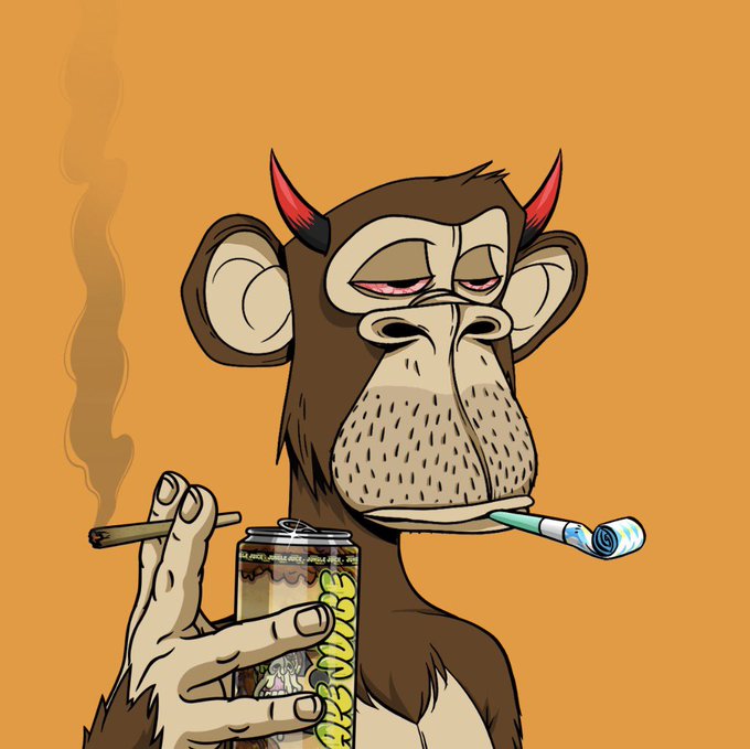 An illustration of a tired-looking monkey holding a can of energy drink, smoking a cigarette, and with a thermometer in its mouth against an orange background.