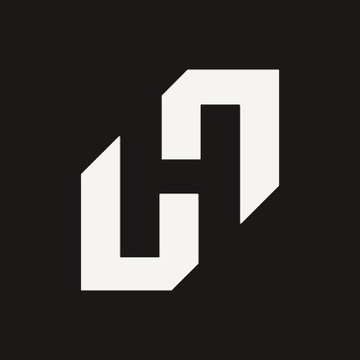 A white geometric logo on a black background resembling interlocking angular shapes.